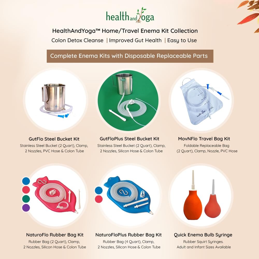 HealthAndYoga(TM) Stainless Steel Enema Kit with Complete 6 Piece Set, Silver
