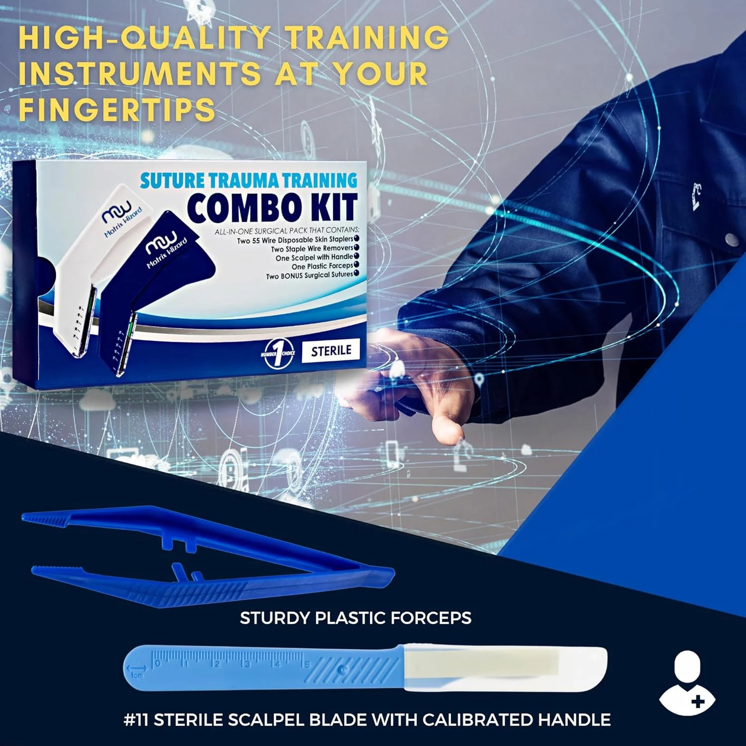 Matrix Wizard Sutures Thread with Needle, Disposable Stapler, Training Tools Plu