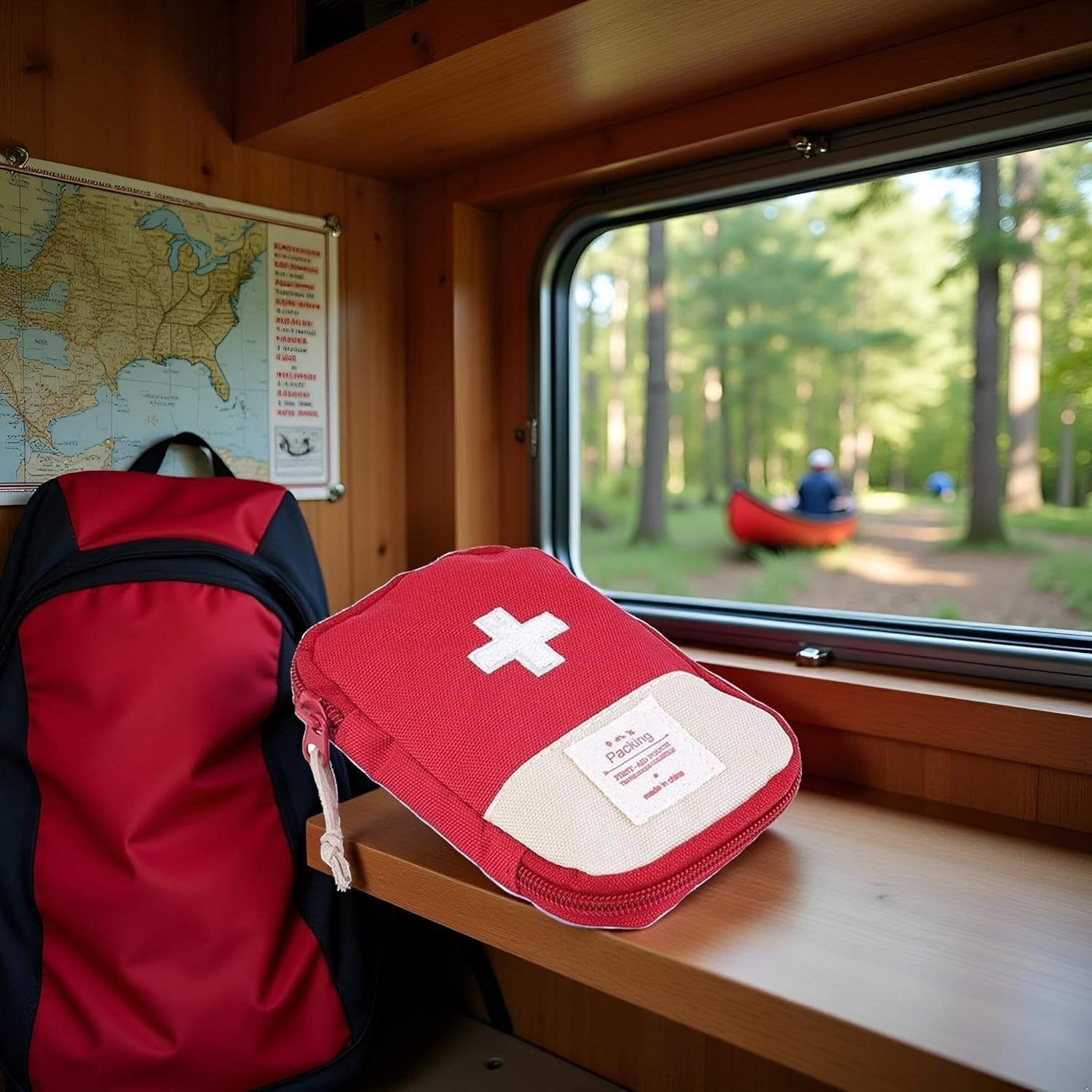 Compact Red First Aid Kit Bag – Essential Emergency Pouch for Outdoor Adventures