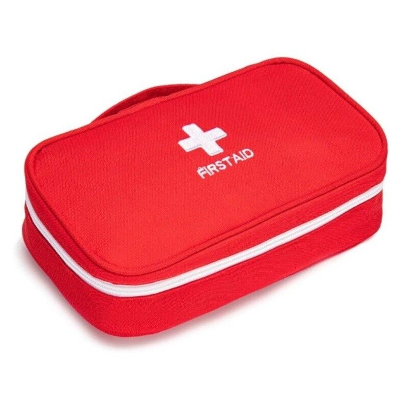 First Aid Survival Kit Red White, Foldable Travel Emergency Carry-On Bag New