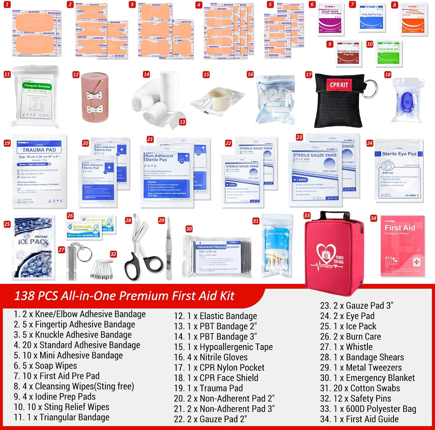 First Aid Kit, Trauma First Aid Kits with Labelled Compartments Molle System, P