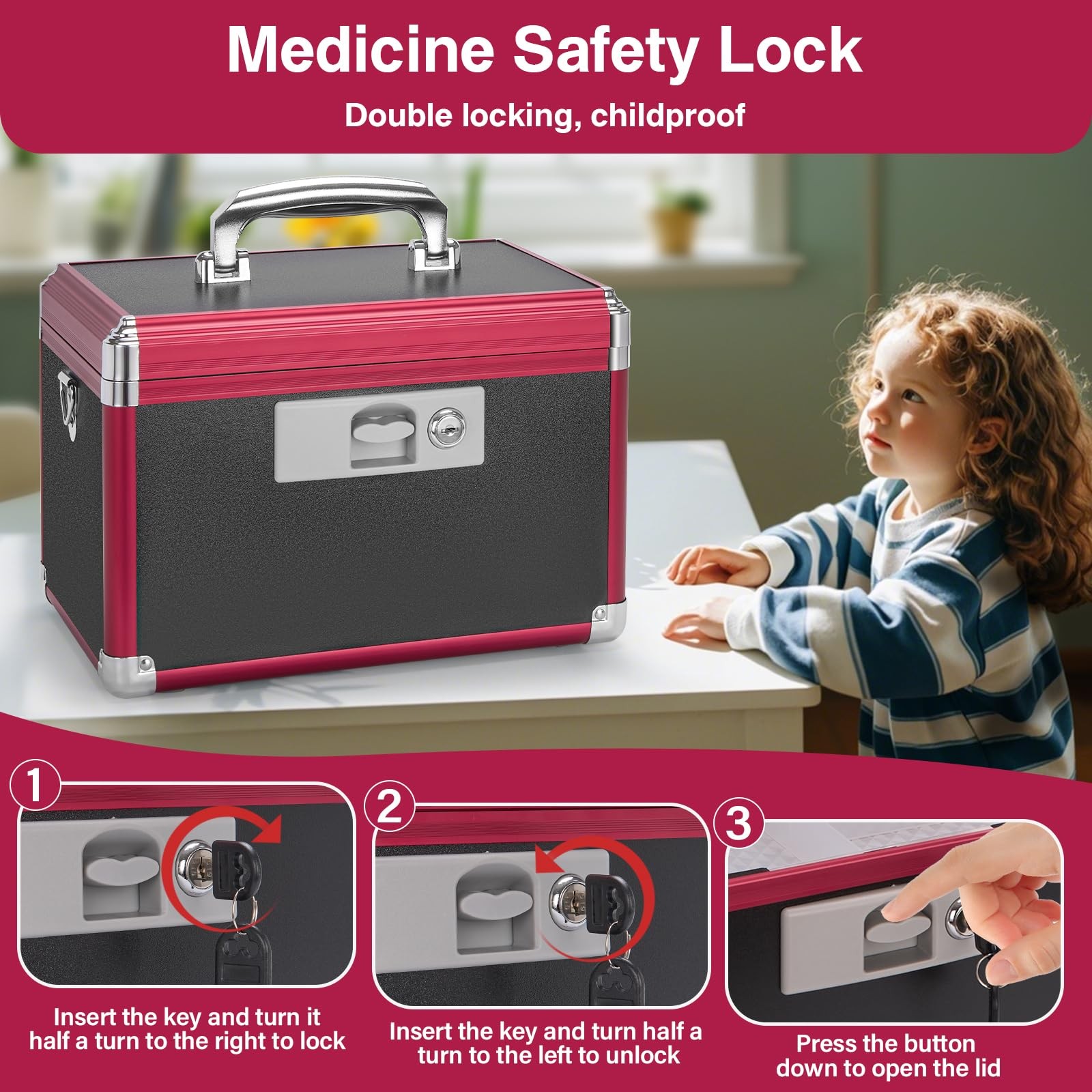Large Lock with Key (13.4"x7.6"x8.2") – Childproof Aluminum Medicine Storage …