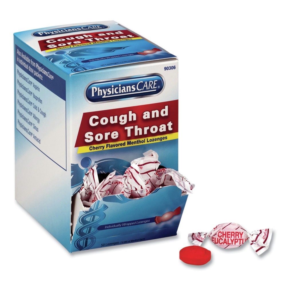 PhysiciansCare 90306 Cough and Sore Throat Lozenges – Cherry Menthol (50/BX) New