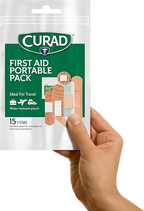 First Aid Kit 15 Count Portable Travel Pack 12 Packs Bandages Alcohol Pads