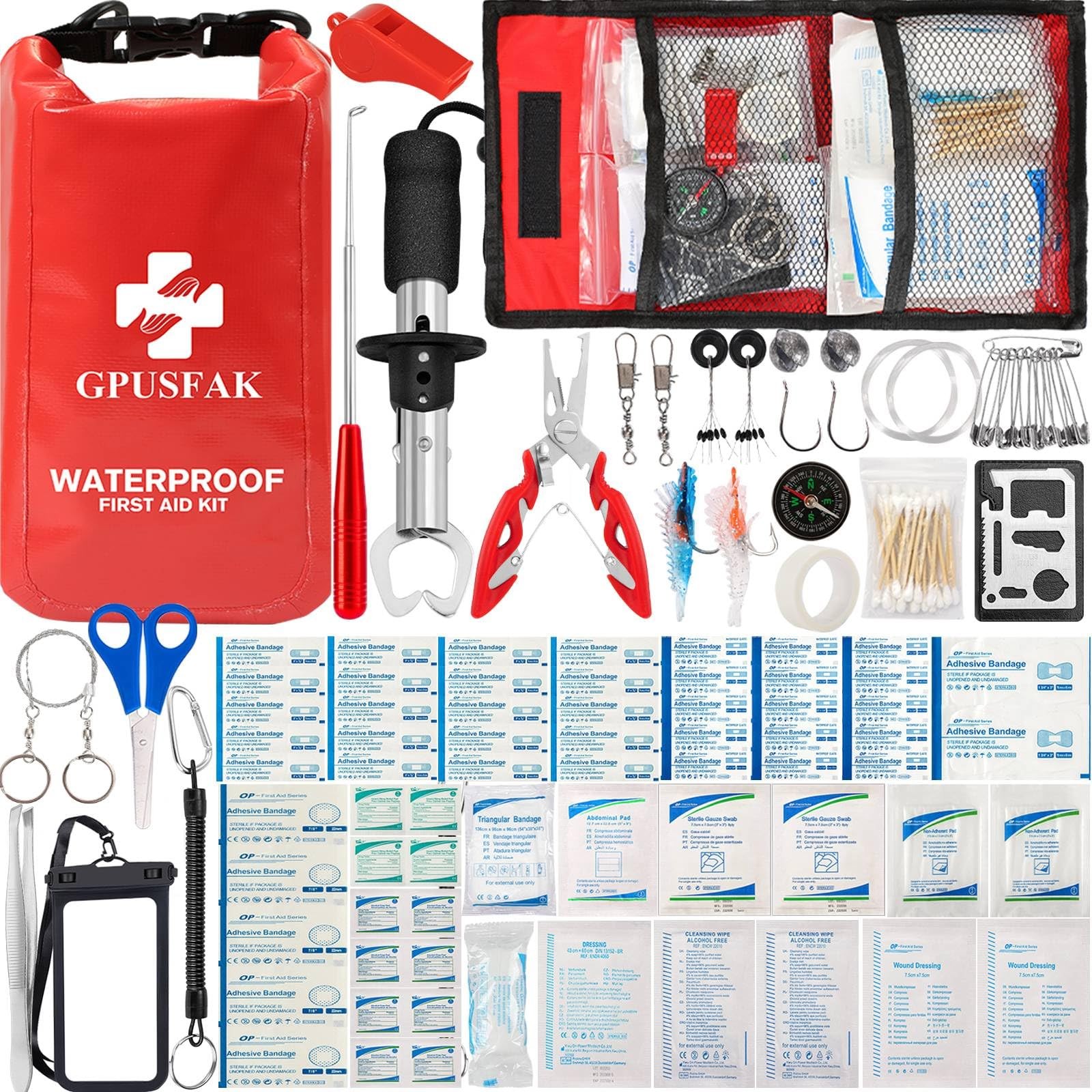 GPUSFAK 110 Pieces Boat Kit 2-in-1 Waterproof First Aid Kit