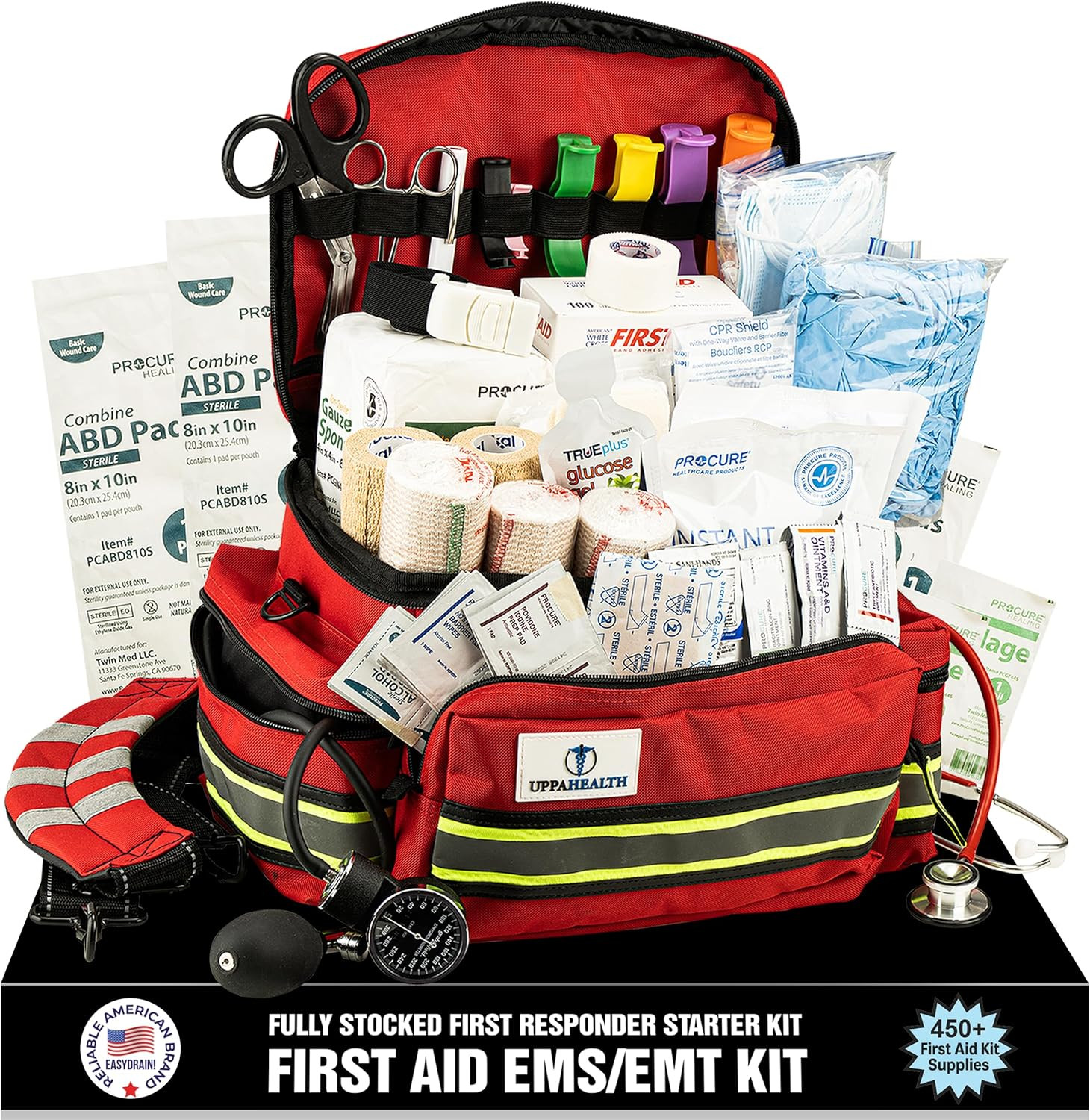 First Responder Fully Stocked Trauma First Aid Kit – EMT/EMS Emergency Medical B