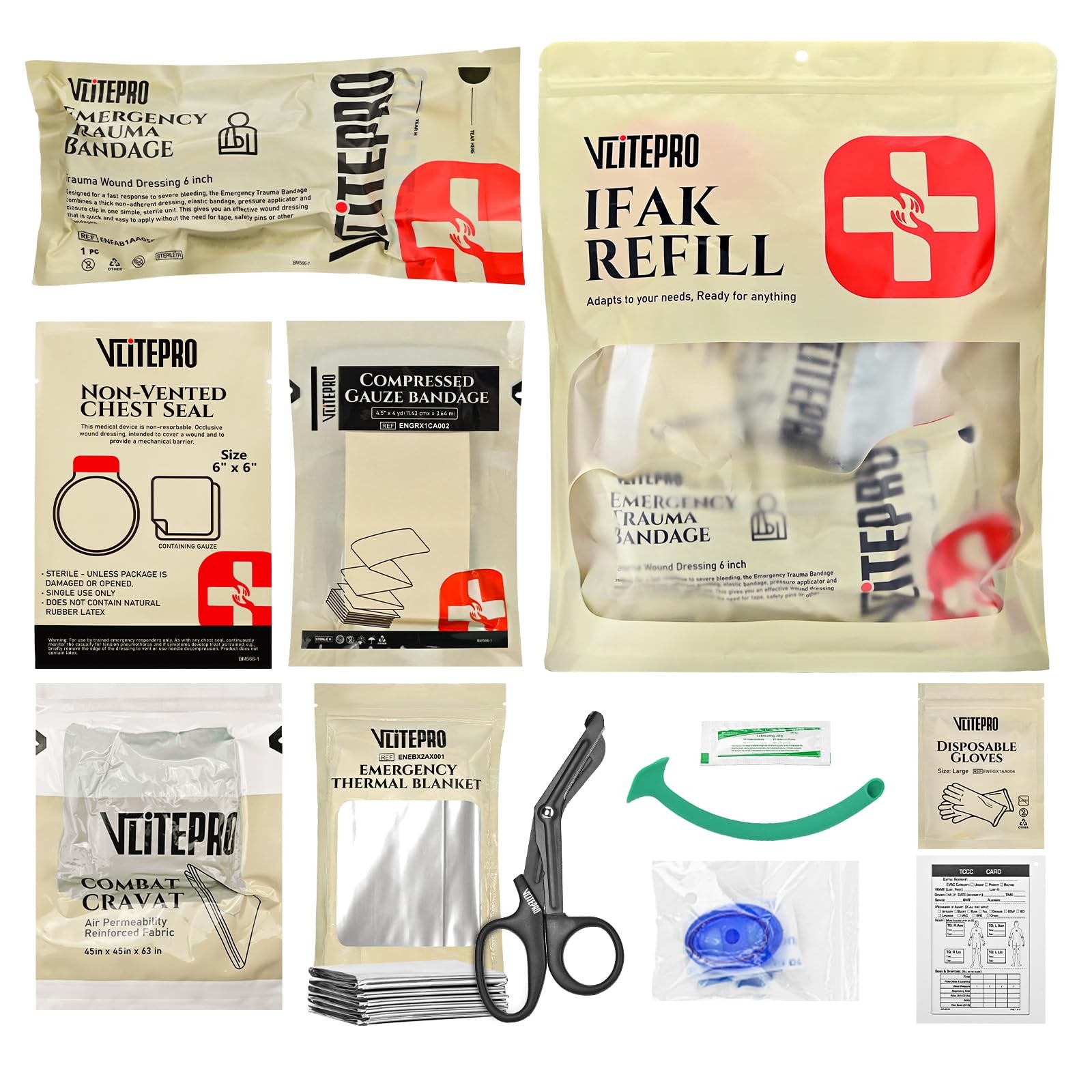 11Pcs IFAK Trauma Kit, First Aid Kit Refill Supplies with Non-Vented Chest…