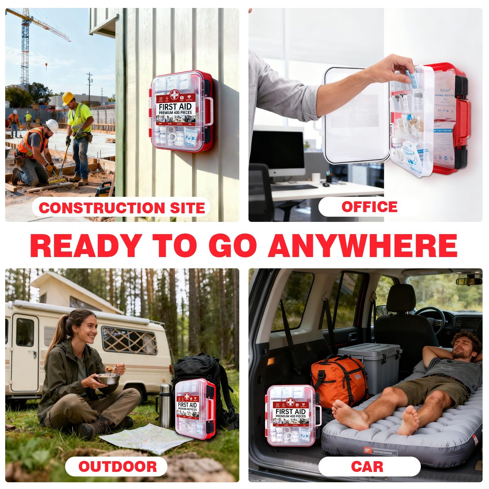 400 Pieces All-Purpose First Aid Kit – Organized Dual-Layer Wall – Profession…
