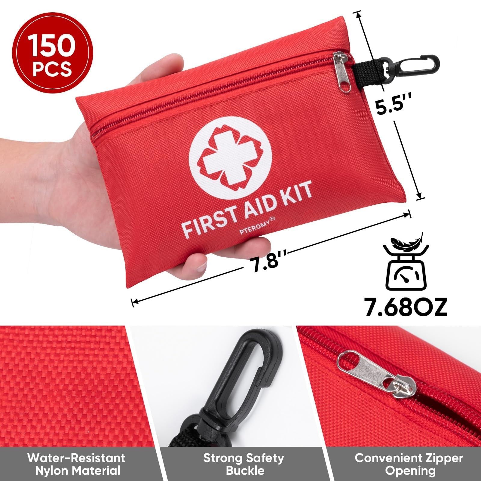 PTEROMY 150 Piece Mini First Aid Kit, Portable Small Emergency Kits Red