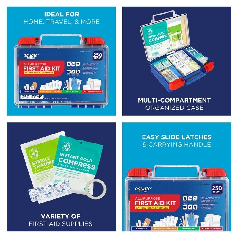 All-Purpose First Aid Kit 250 Pieces Home Auto Travel Office Sports Essentials