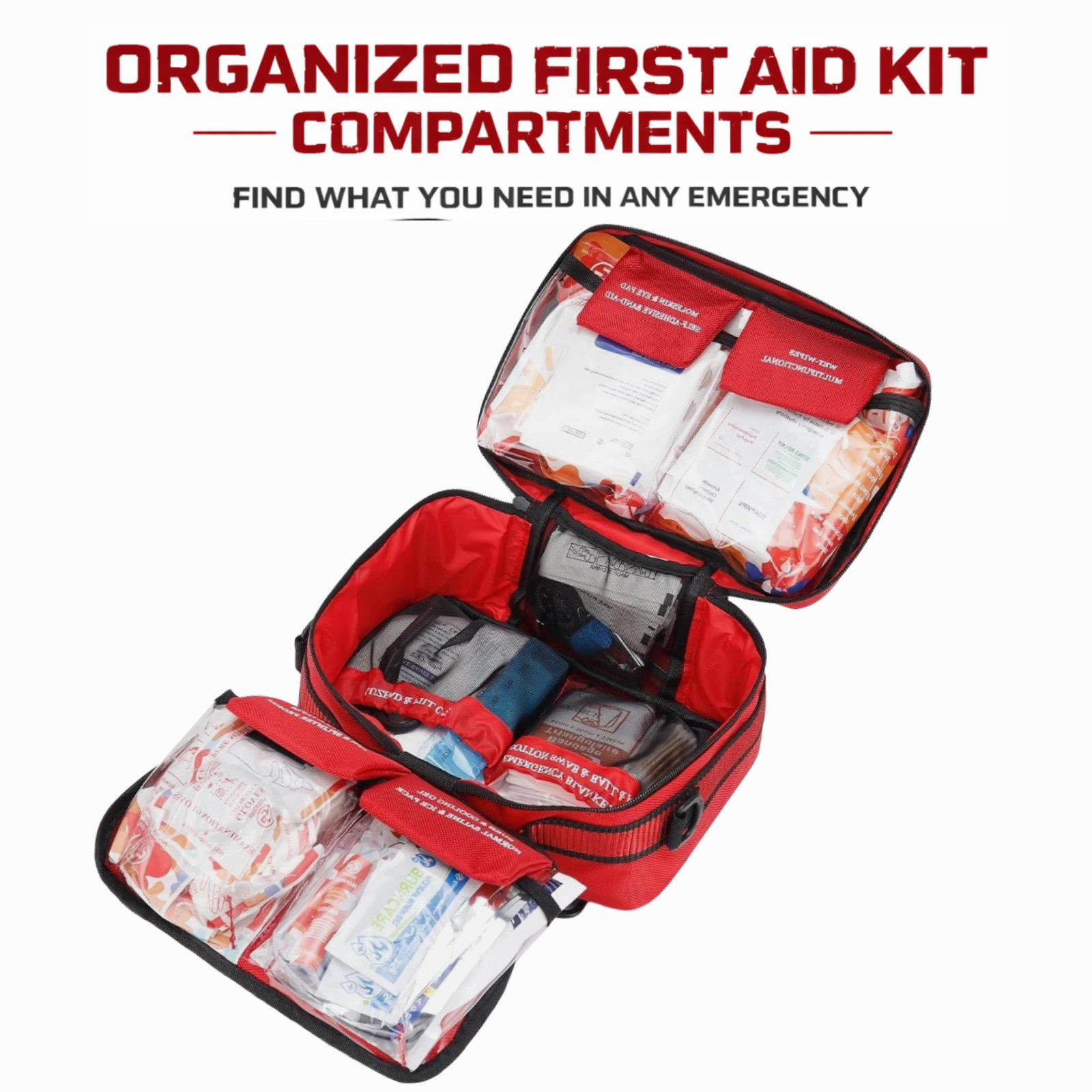Tactical First Aid Kit – Emergency Medical Trauma, 450 PC Survival Pack, Camping