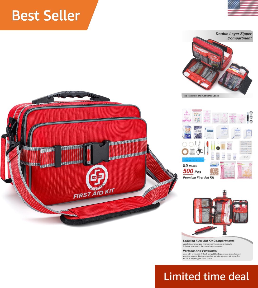 Reflective 500-Piece First Aid Kit – Organized & Refillable for Safety On-the-Go
