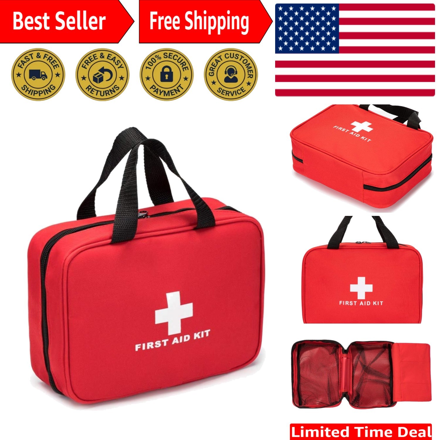 Red Compact First Aid Bag – Travel-Ready Rescue Pouch for Safety & Organization