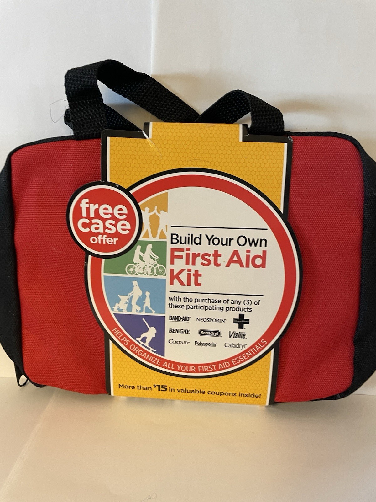 New Johnson & Johnson Red White & Black First Aid Kit Case