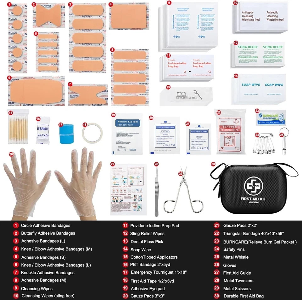 Vriexsd Mini First Aid Kit 150 Piece Waterproof Hard Shell Medical Emergency Kit
