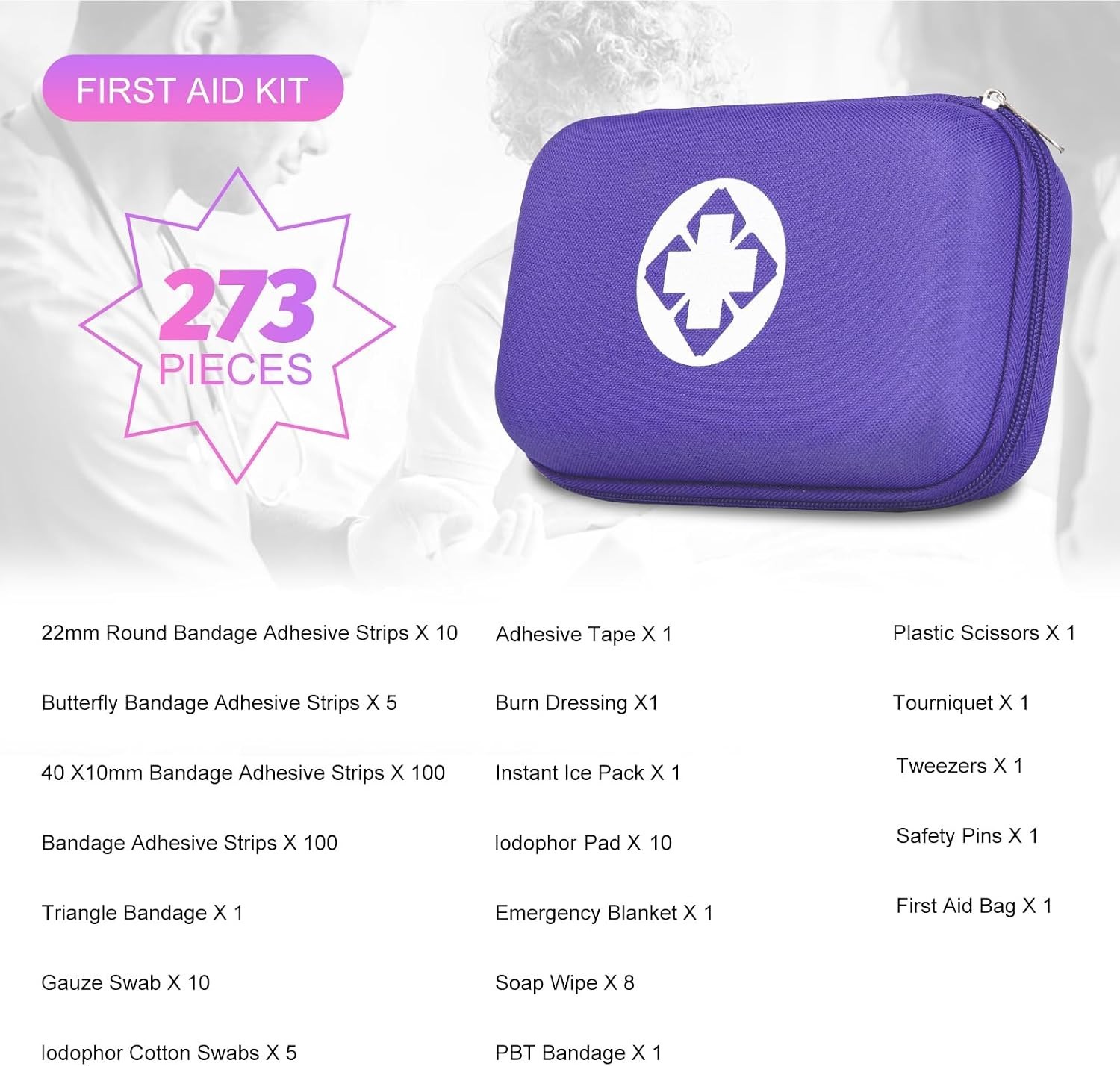 273 Durable Emergency Supplies in a Compact Purple First Aid Kit for Easy Access