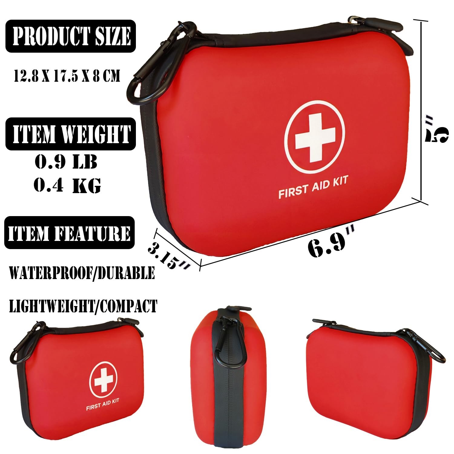 196 Piece First Aid Kit Waterproof Hard Shell Portable Medical Outdoor Emergency