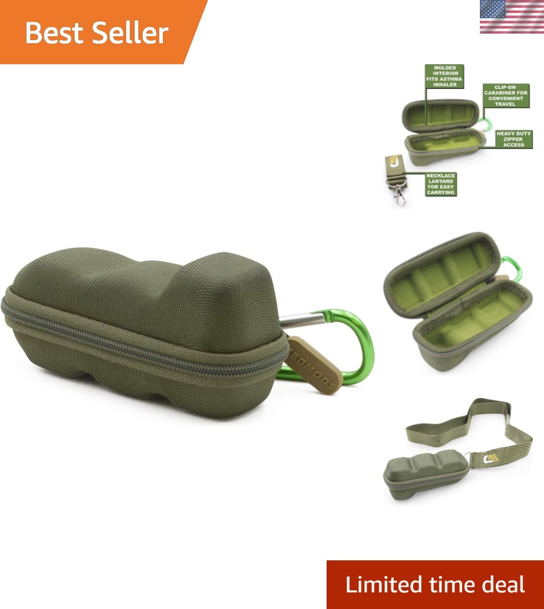 Forest Green Travel Case Fits Asthma Inhaler, Includes Case Only