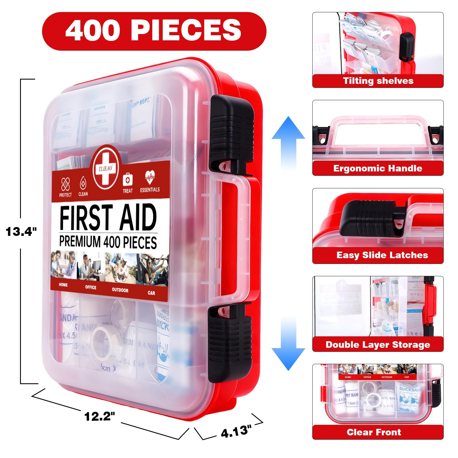 400 Pieces All-Purpose First Aid Kit – Organized Dual-Layer Wall – Profession…
