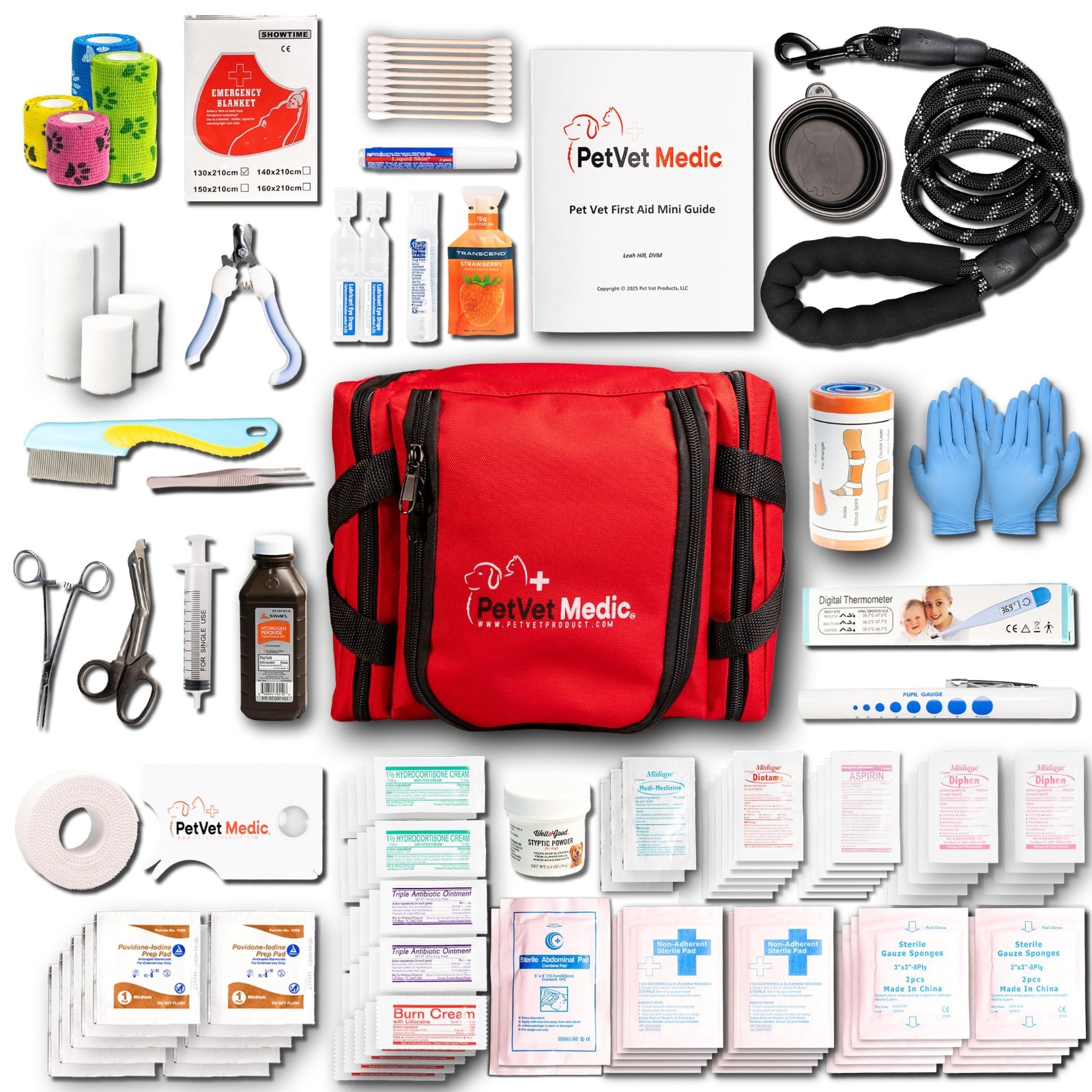 Pet First Aid Kit for Cats & Dogs – Emergency Health Supplies, Wound Care, Therm
