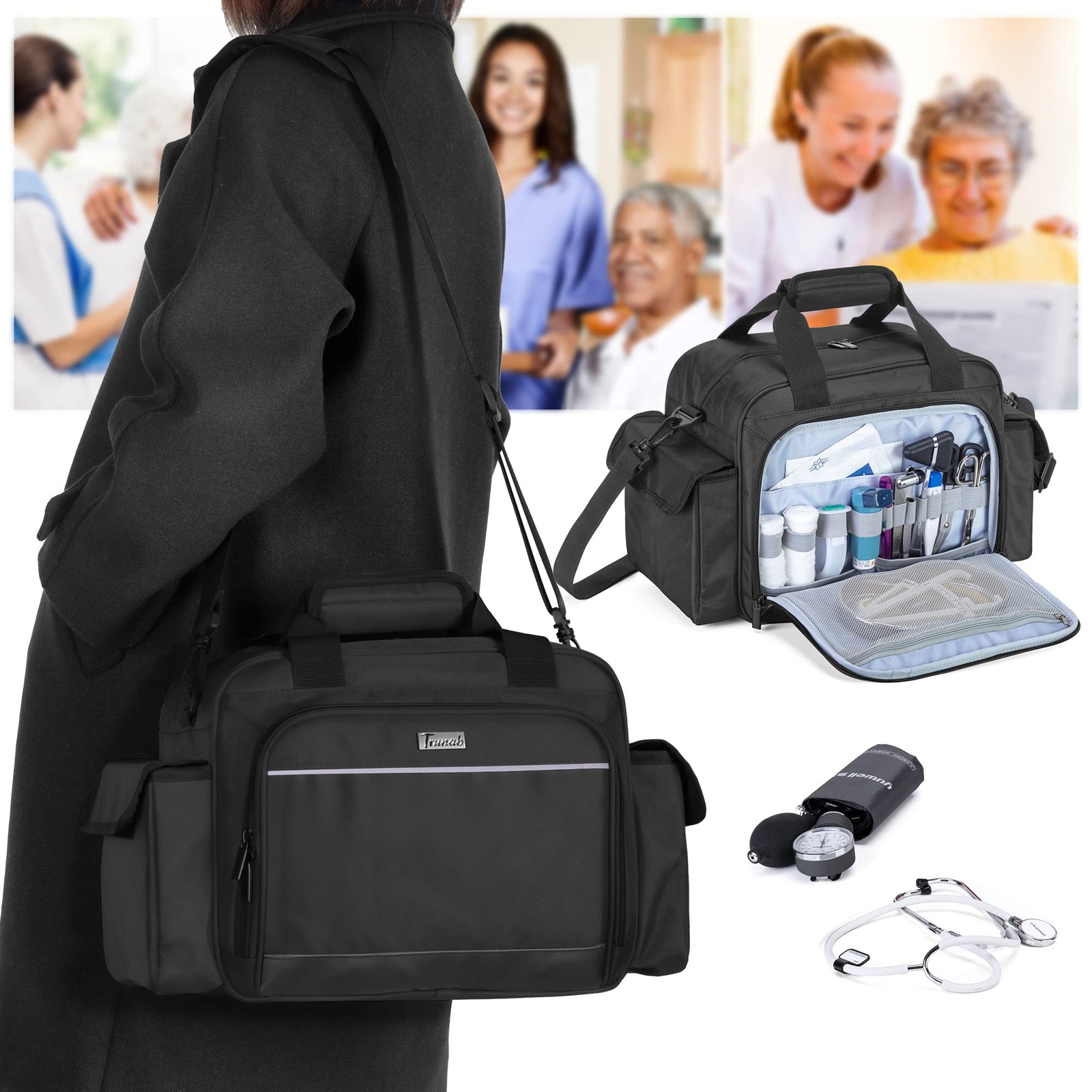 Home Nurse Bag Empty, Portable Supplies Shoulder Bag for Hospice, Home Visit,…