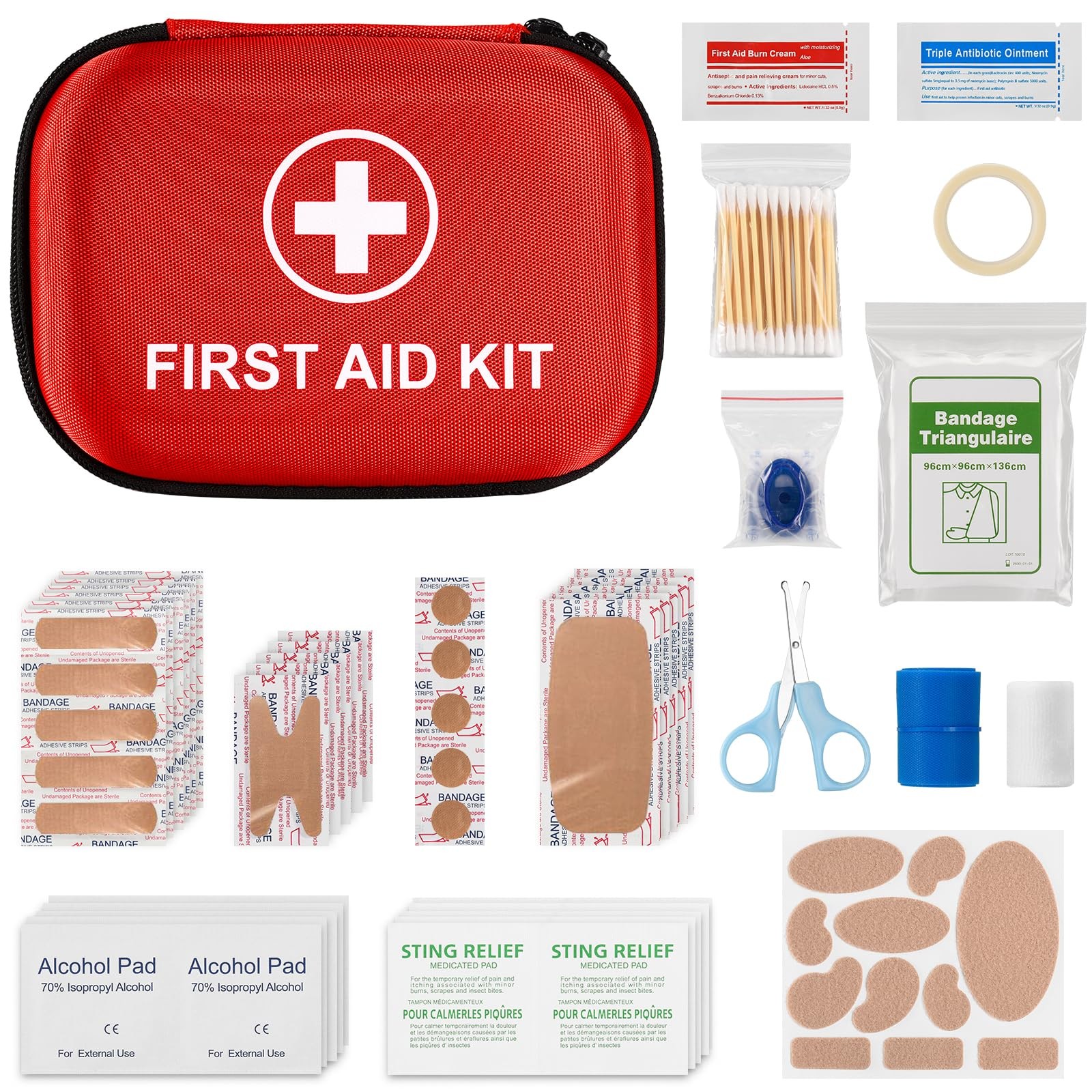 115 Piece Hard-Shell Portable EVA Emergency Medical Kit, 115 Pack, Red