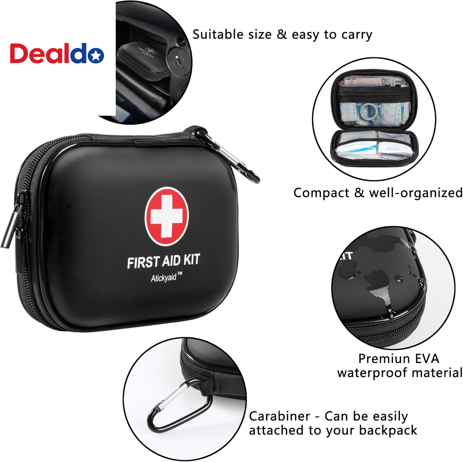 Mini First Aid Kit – 120 Piece Small Waterproof Hard Shell Medical Kit for Car,