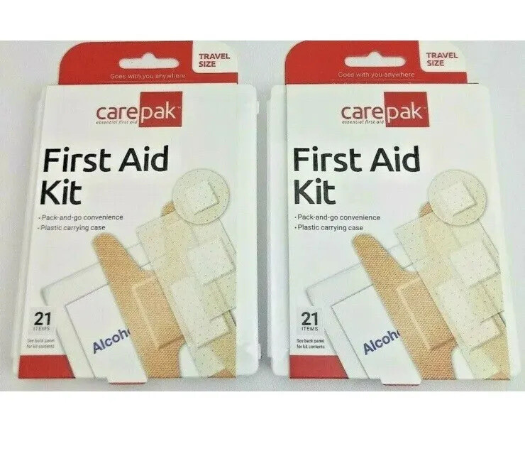 CarePak First Aid Kit 2 Pack To Go Bandaids Portable Safety 21 Pieces In Each