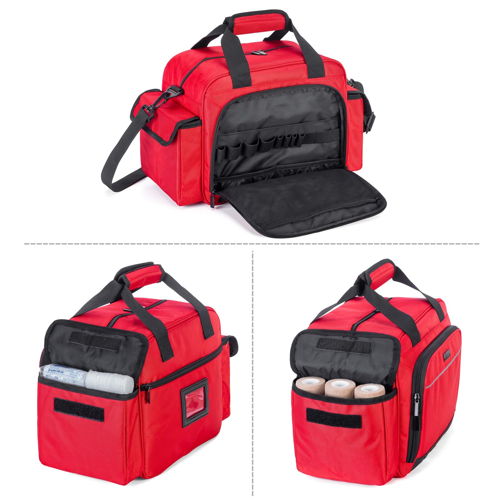 Trunab Home Health Nurse Bag Empty, Portable Medical 1 Count (Pack of 1), Red