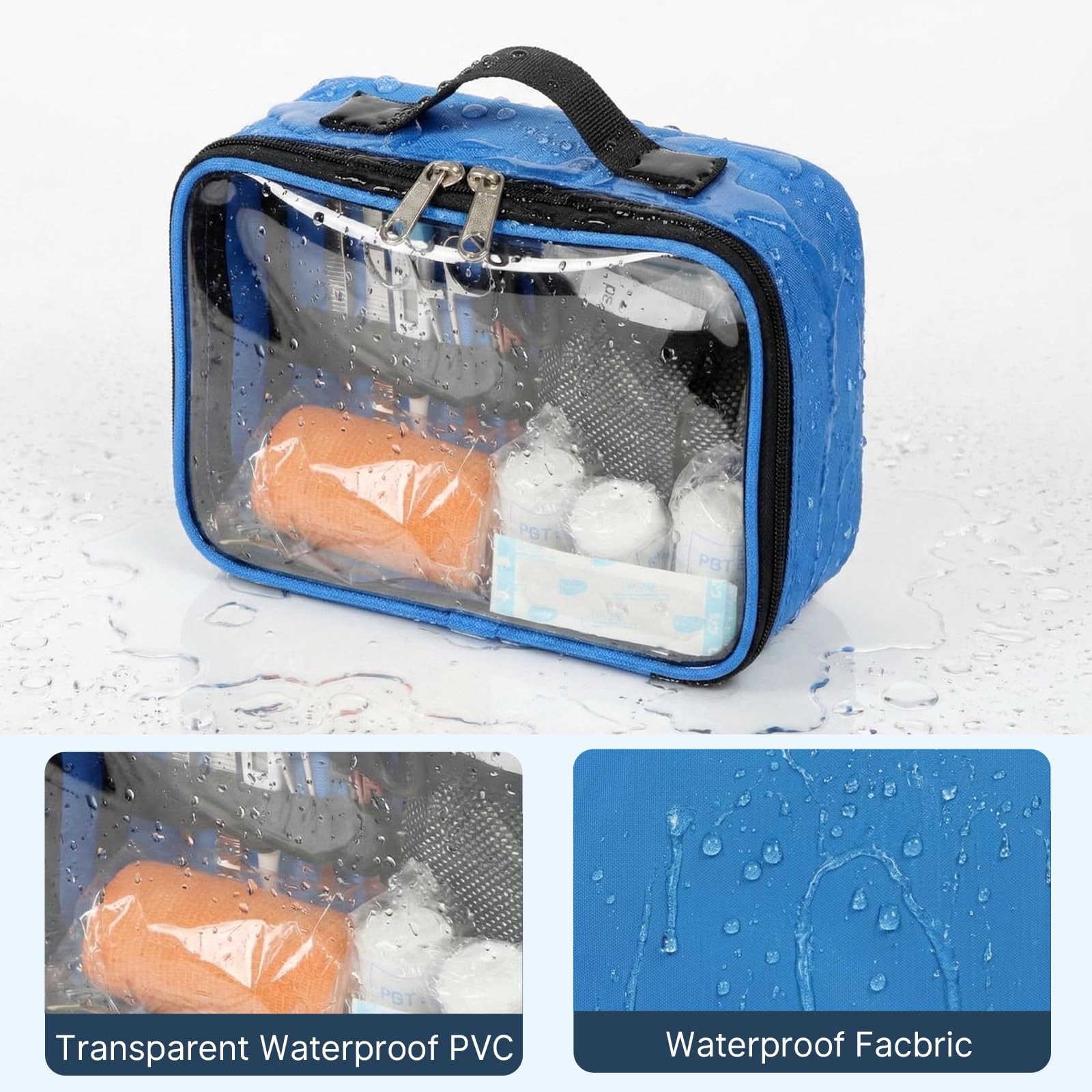 Camoredy Empty First Aid Bag Clear PVC Waterproof Organizer Pouch Small, Blue