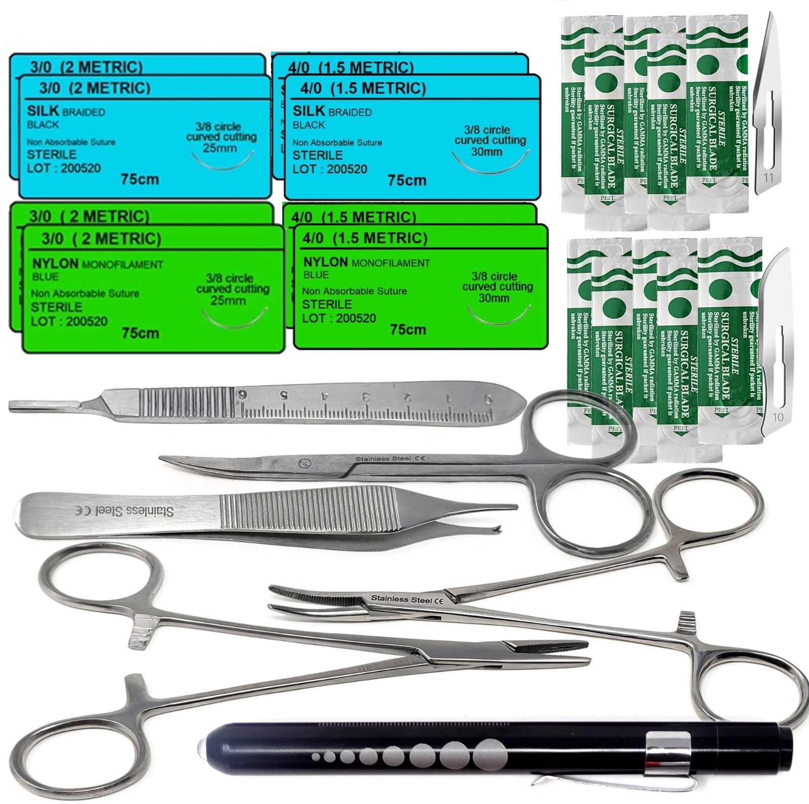 24pc Military Basic Practice Suture Kit,Emergency/Trauma Set For Students