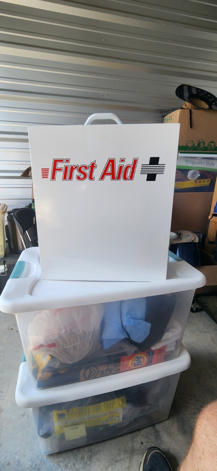 First Aid Kit Wall Mountable White Cabinet w/ Scissors, Eye Pad, Wipes