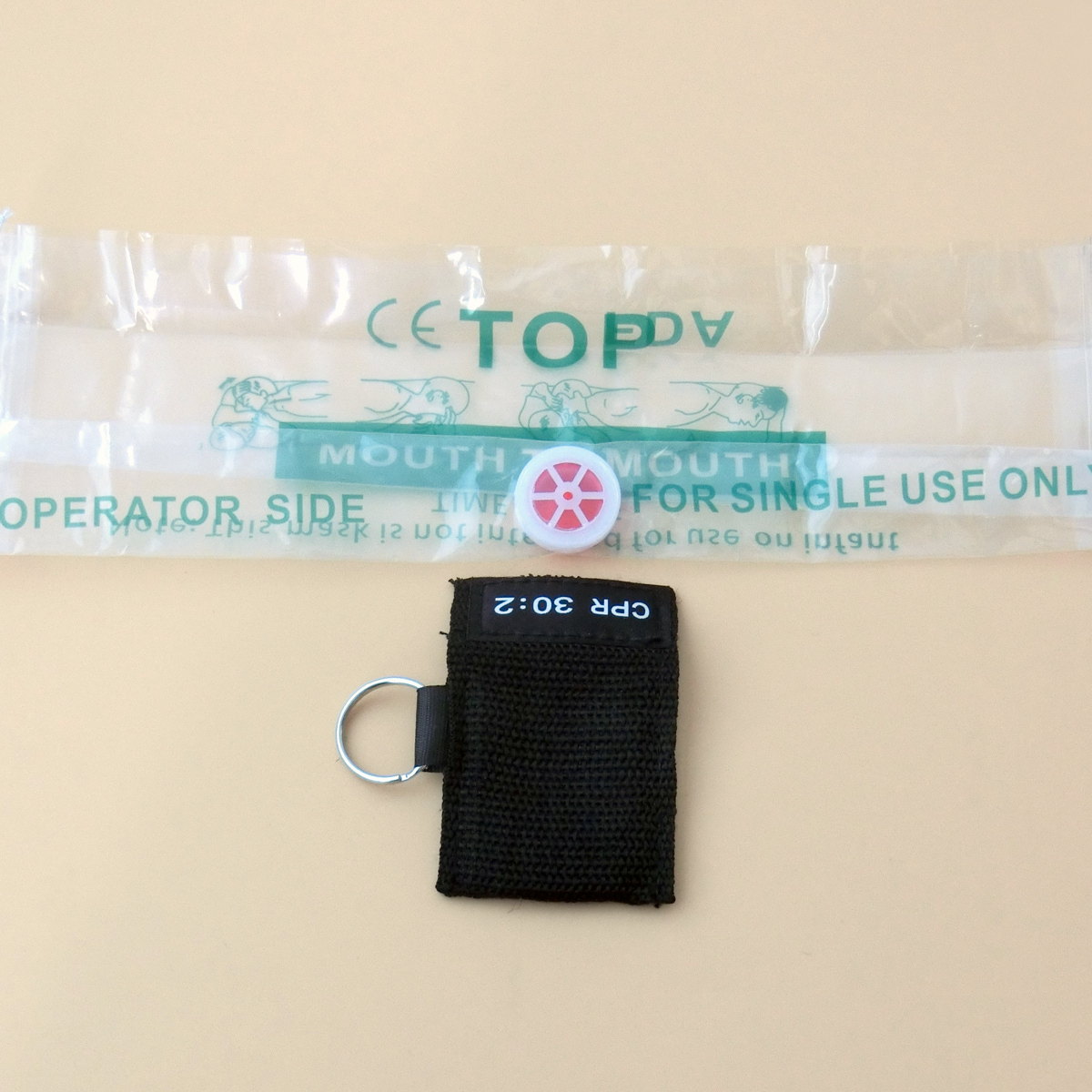 200PCS 6 COLORS CPR MASK ONE-WAY VALVE KEYCHAIN POUCH CPR 30:2 AED FIRST AID