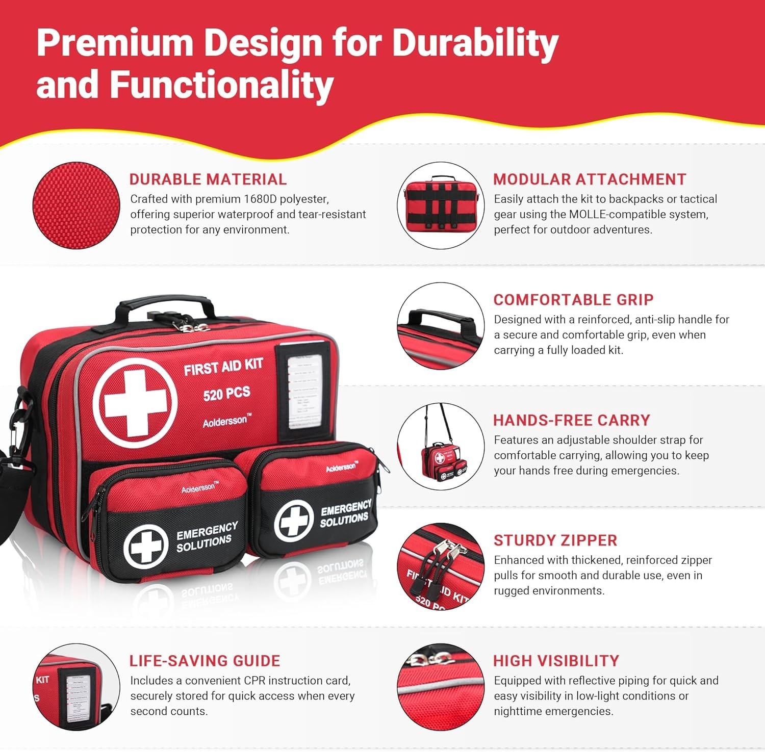 Large First Aid Kit 520 Pieces Emergency Survival Kit for Car Home Camping