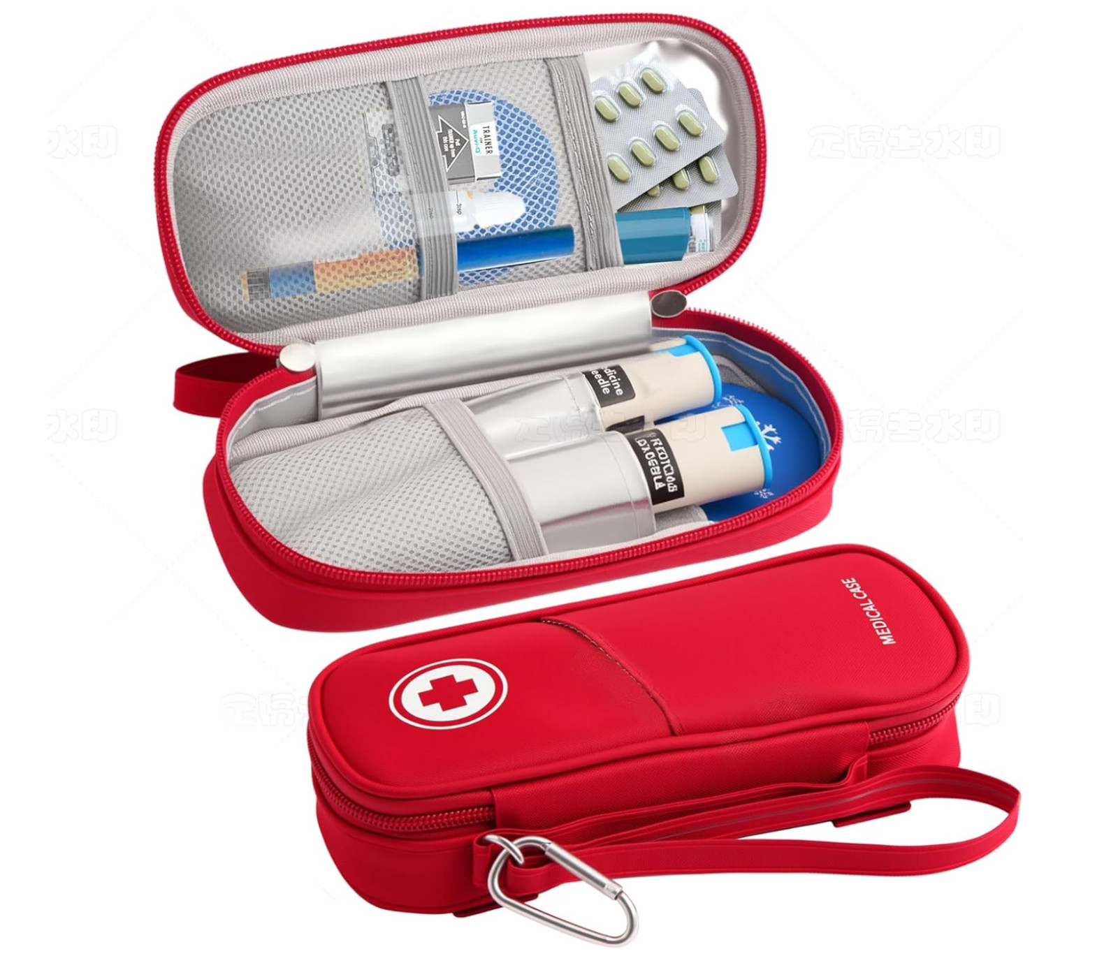 Epipen Medical Carrying Case with Ice Pack, Red Travel Medication Organizer