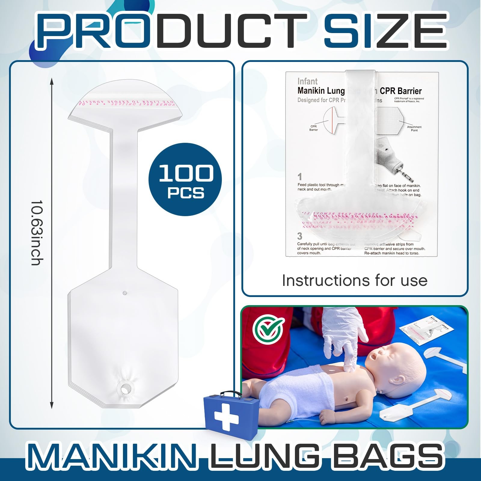 100 Pcs 100 Pcs Adult/Child CPR Manikin Infant Face Shield Lung Bag Manikin Repl