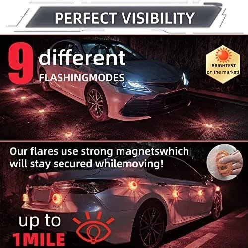LED Road Flares 6 Pack Emergency Roadside Car Boat Kit Magnetic Base 9 FlashMods