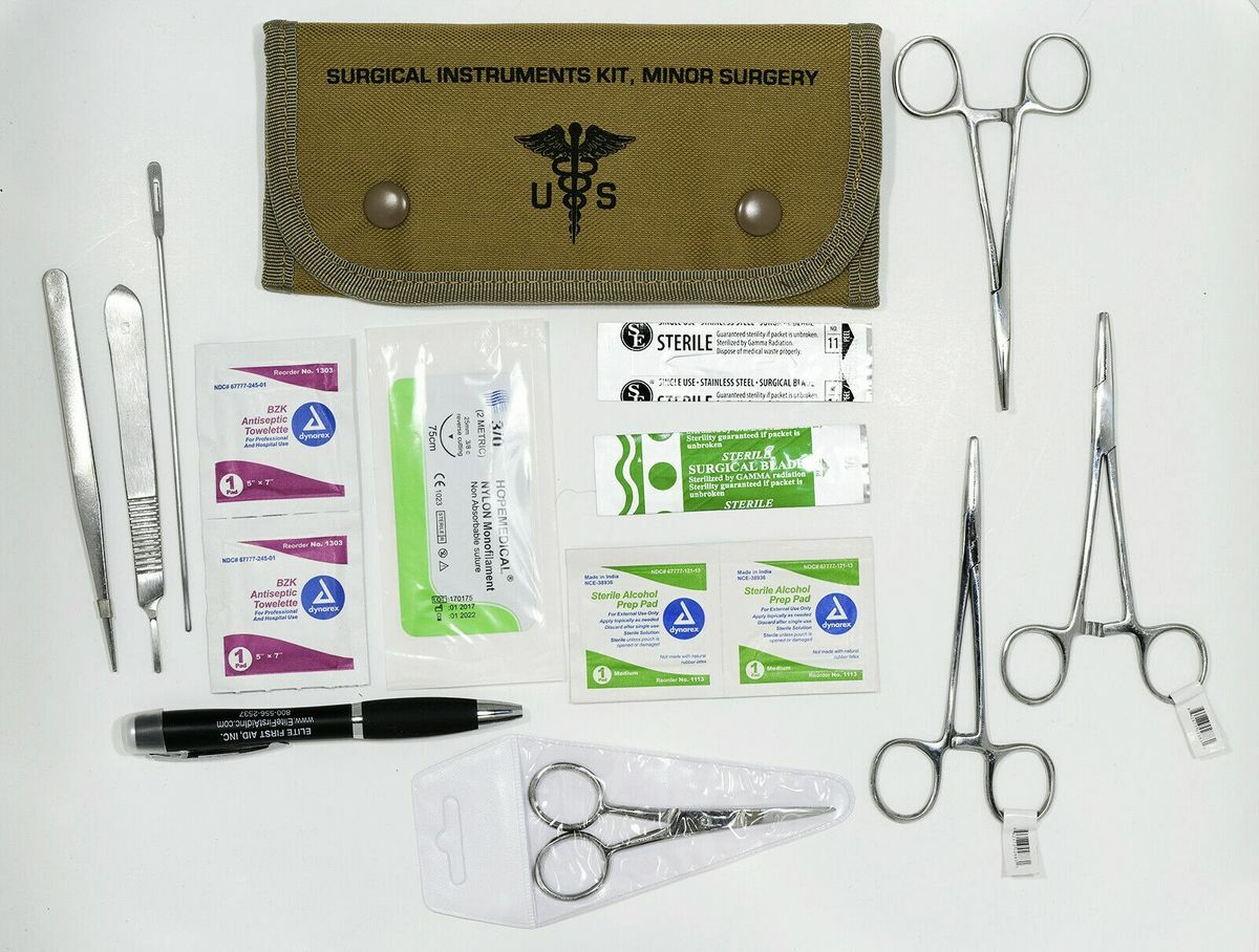 Tan First Aid Surgical Kit Military Molle Pouch Survival Medical – 16 Pieces