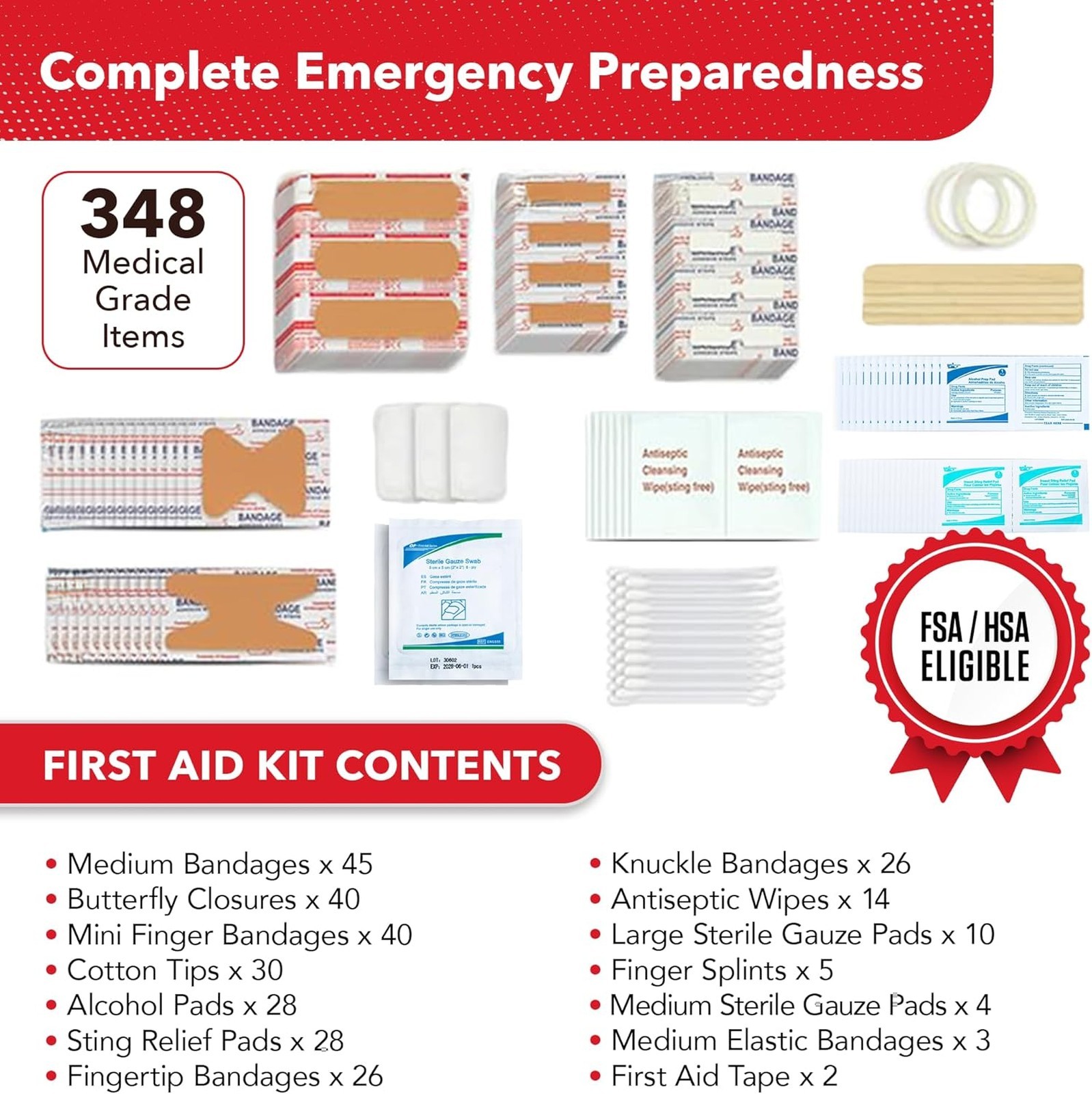 First Aid Kit for Car Travel Home Business 348 Pcs Large Hardcase FAK with Mini