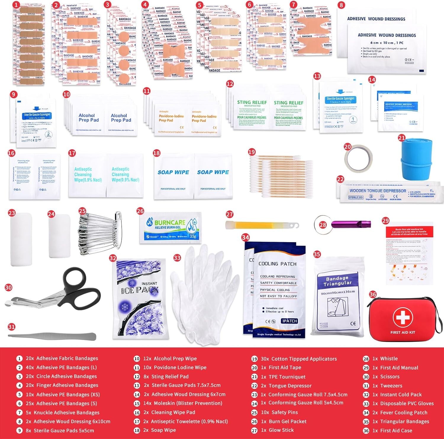 First-Aid Kit，263pcs Compact Waterproof Case,Public Emergency Medical Kit