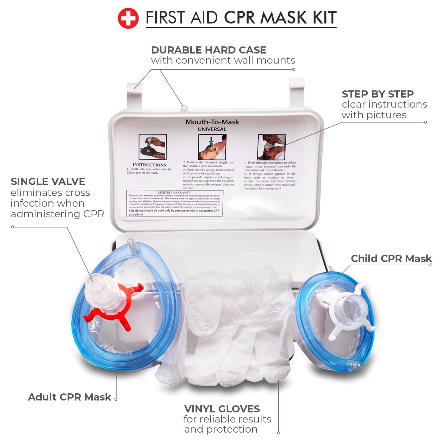 First Aid CPR Kit for Adult, and Infant, 8.3”x5”x”3.1”, Detachable Single Val…