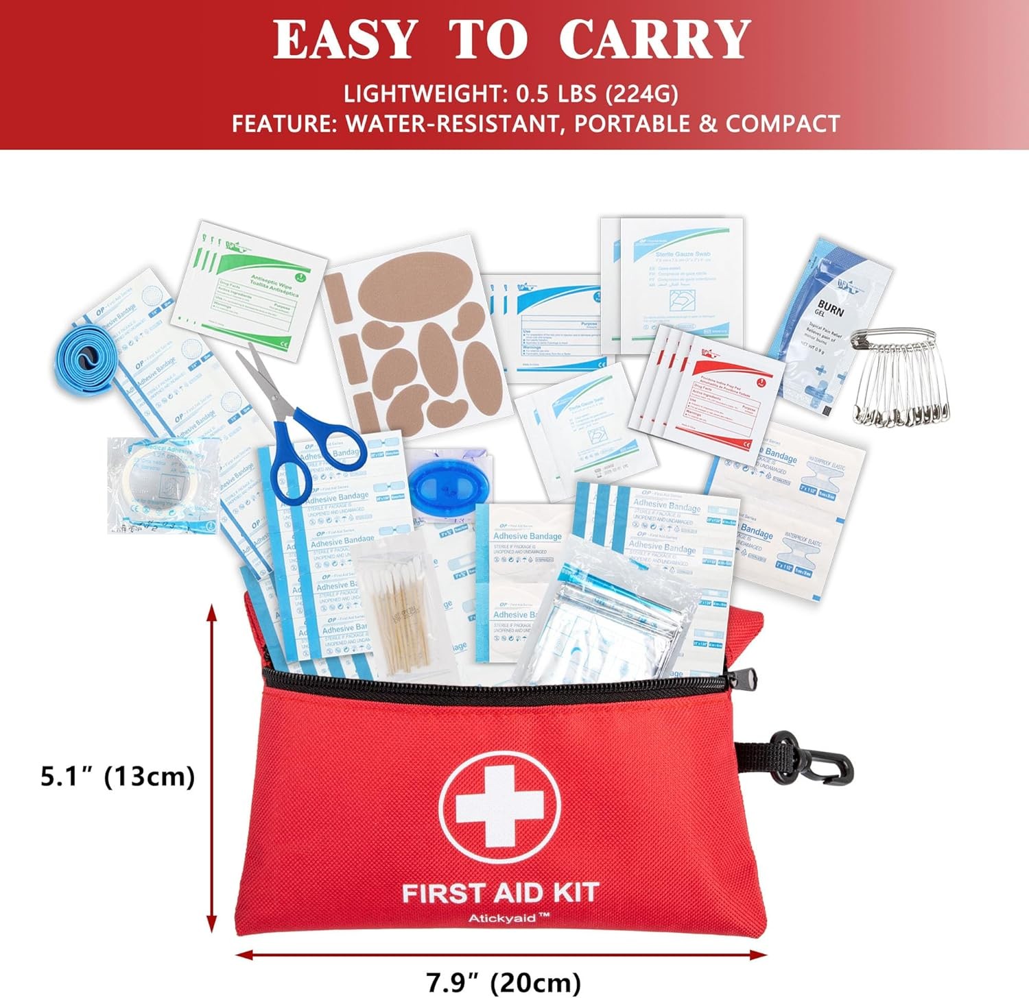 Mini First Aid Kit – 140 Piece Small Medical 140 Pieces, Red
