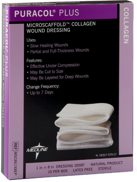 Medline Puracol Plus Collagen Wound Dressing, 1" x 8" Rope, Box of 10-MSC861X8EP