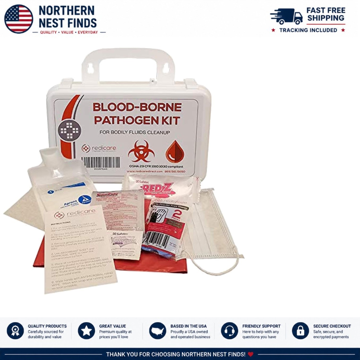 All-in-One Bloodborne Pathogen Kit with Antiseptic & Emergency Protection Gear