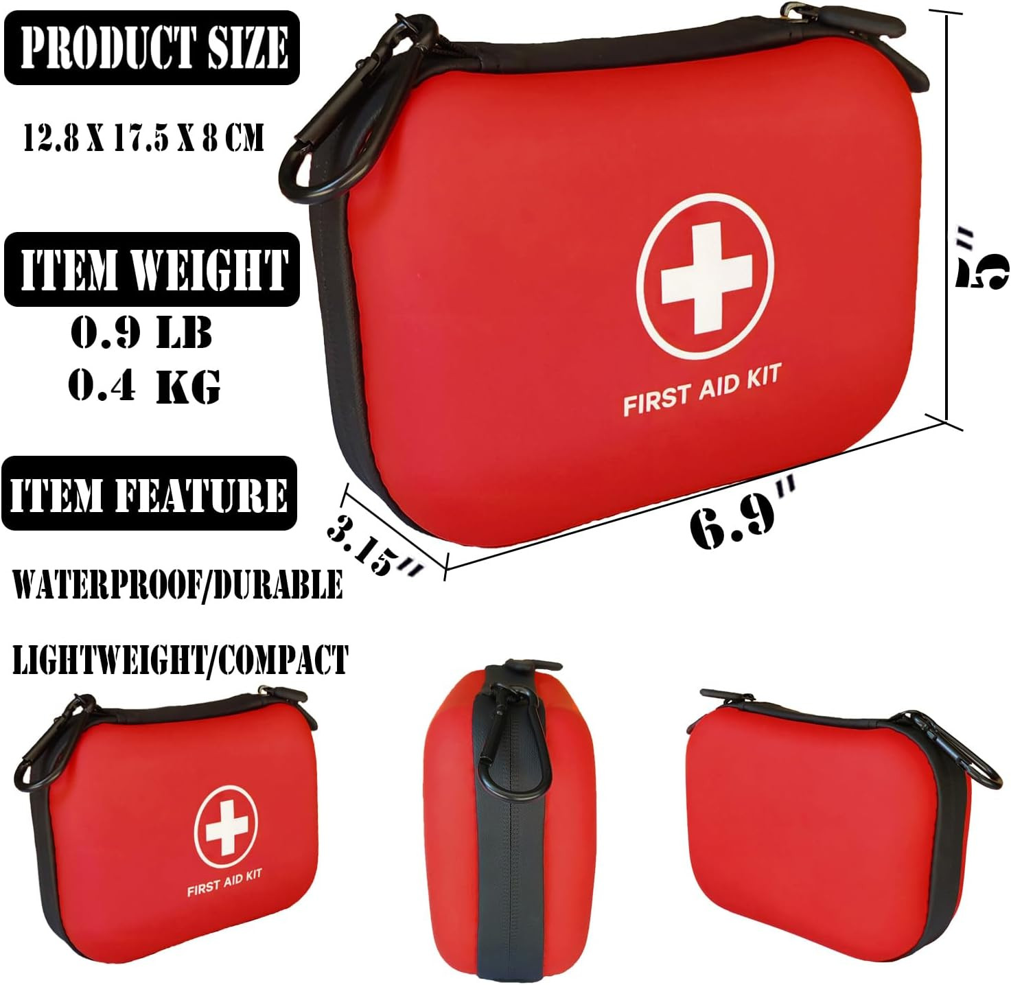 First Aid Kit 196 Piece Waterproof Hard Shell Portable Medical Kit for Home, Cam