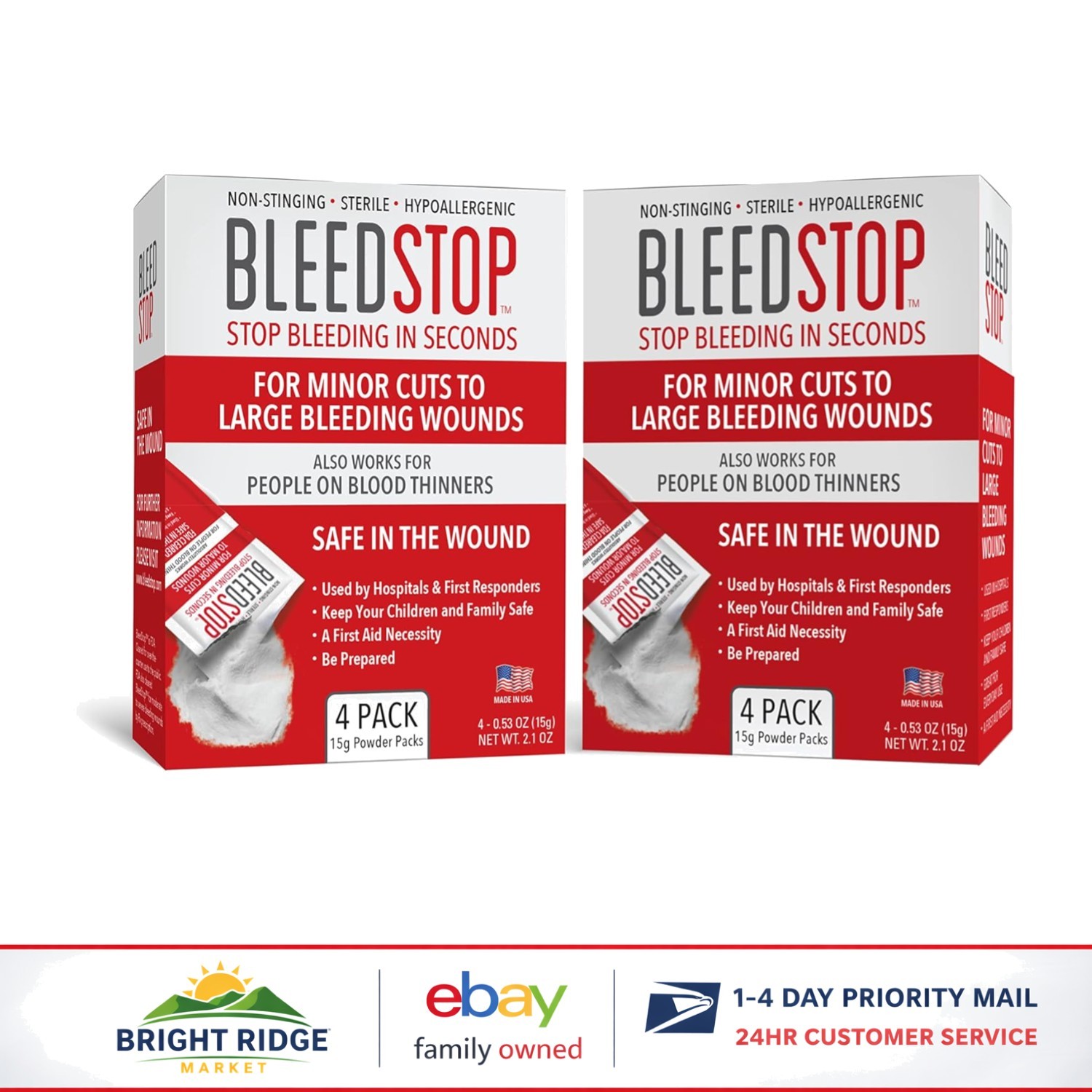 Quick Clotting Powder for First Aid Kits, Camping, Hiking & Emergency Needs