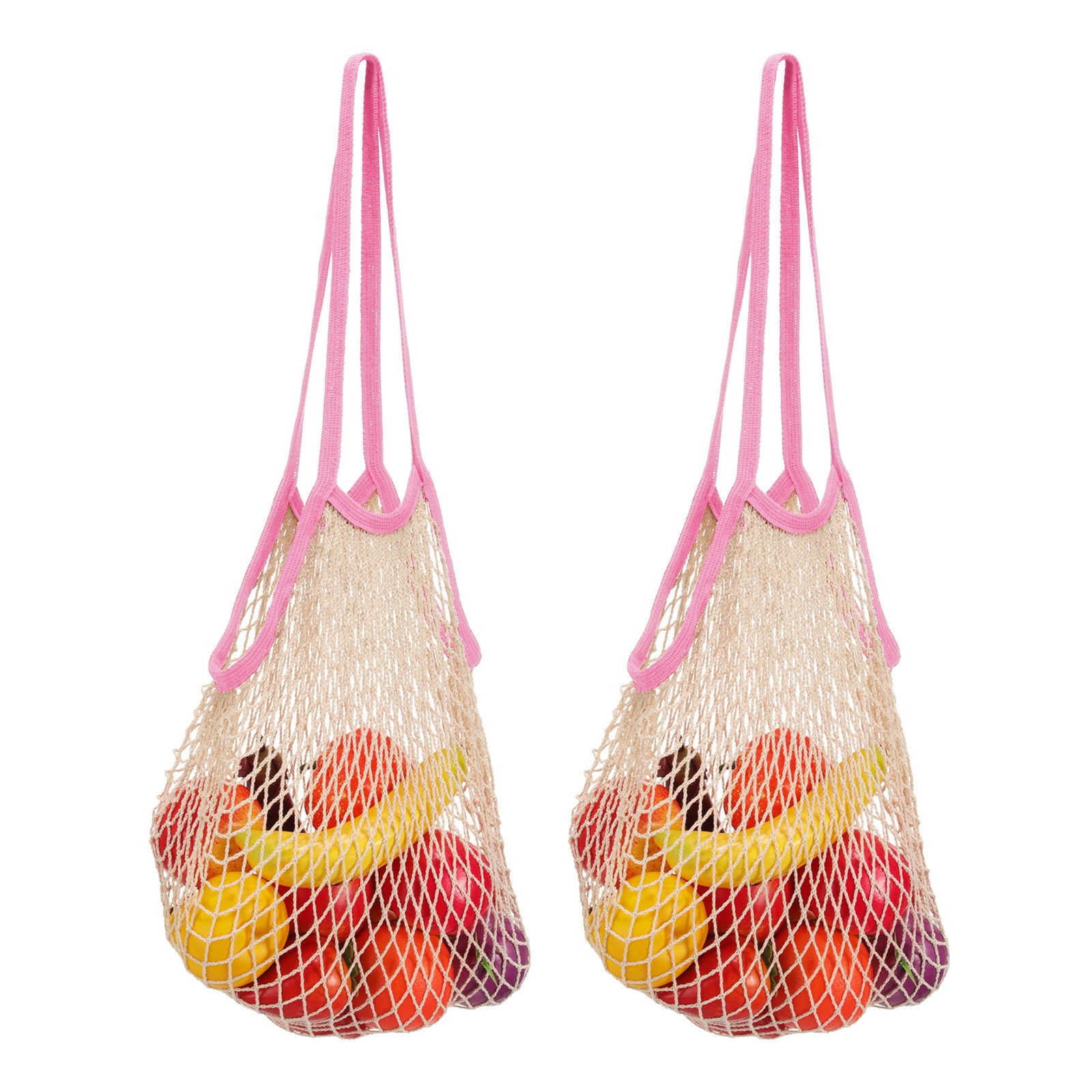 Reusable Mesh Produce Storage Bags Washable Portable Bag (Set of 2Pcs,Pink)