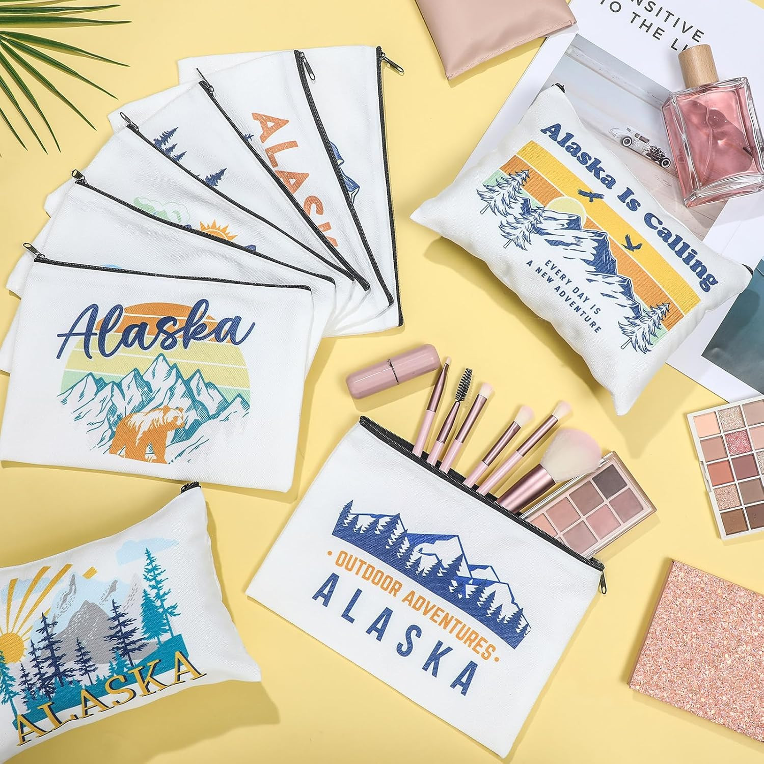 9 Pcs Alaska Cosmetic Bag New York Souvenir Zipper Pouch Los Angeles Souvenir Gi