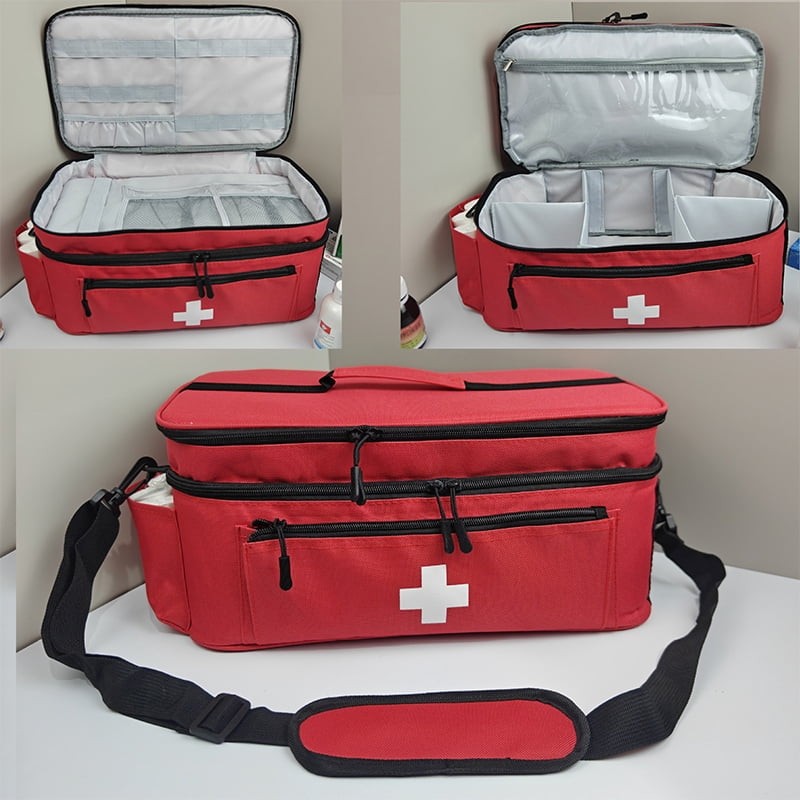 Multi-Compartment Travel First Aid Bag Medical Storage Organizer Empty Bag Red