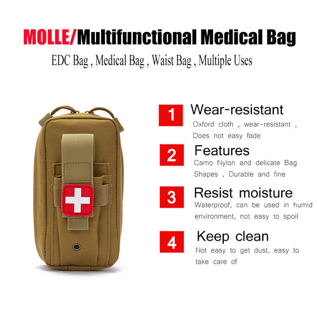 Khaki Tactical MOLLE Medical EDC Pouch Outdoor EMT First Aid Kit Pouches Hunting